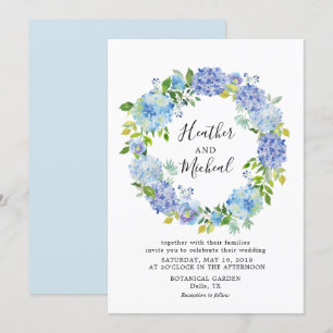 Blue Hydrangeas Floral Wreath Einladung