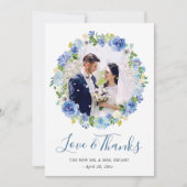 Blue Hydrangeas Floral Wreath Foto Vielen Dank Dankeskarte (Vorderseite)