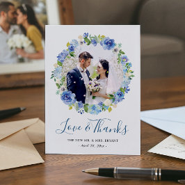 Blue Hydrangeas Floral Wreath Foto Vielen Dank Dankeskarte