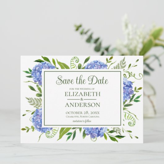 Blue Hydrangeas Foto Save the Date (Stehend Vorderseite)