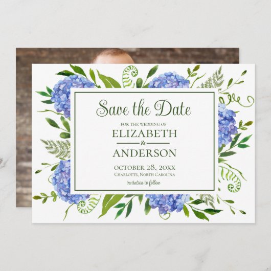 Blue Hydrangeas Foto Save the Date (Vorne/Hinten)