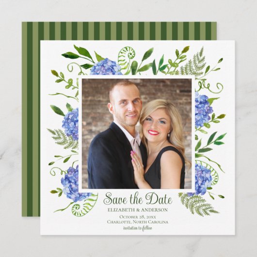 Blue Hydrangeas Foto Save The Date (Vorne/Hinten)