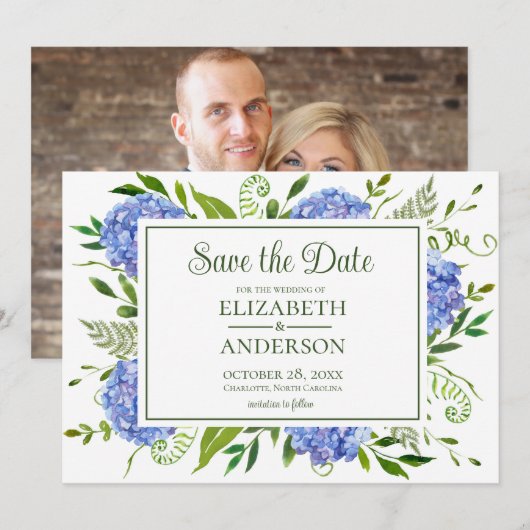 Blue Hydrangeas Foto Save The Date (Vorne/Hinten)