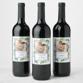Blue Hydrangeas Foto Wedding Wine Label Weinetikett (Flaschen)