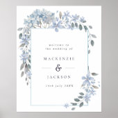 Blue Hydrangeas Frame Watercolor Hochzeit Willkomm Poster (Vorne)