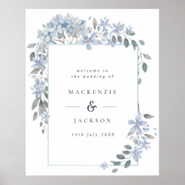 Blue Hydrangeas Frame Watercolor Hochzeit Willkomm Poster