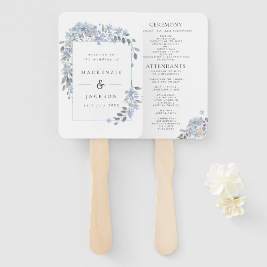 Blue Hydrangeas Frame Watercolor Hochzeitsprogramm Fächer (Vorne und Hinten)