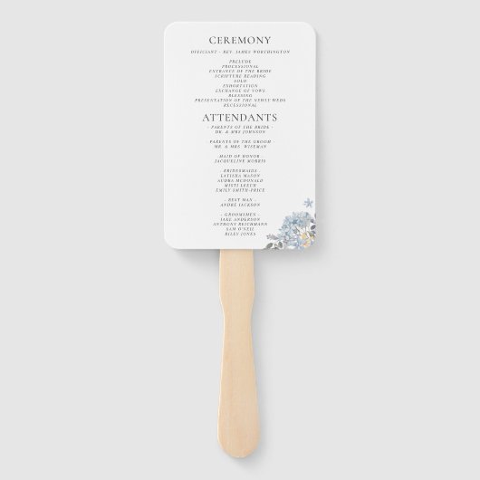 Blue Hydrangeas Frame Watercolor Hochzeitsprogramm Fächer (Rückseite)