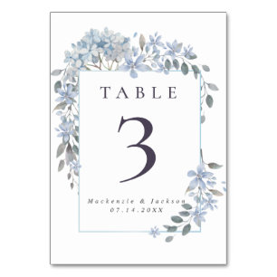 Blue Hydrangeas Frame Watercolor Wedding Tischnummer