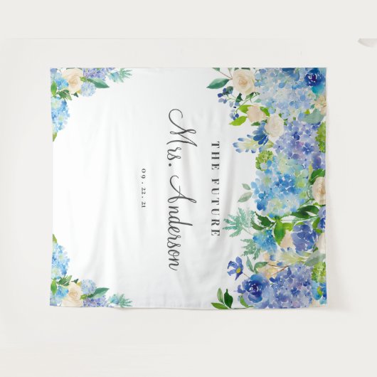 Blue Hydrangeas Future Frau Brautparty Backdrop Wandteppich (Vorderseite (Horizontal))