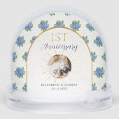 Blue Hydrangeas Gold Custom Photo 1st Anniversary Schneekugeln (Rückseite)