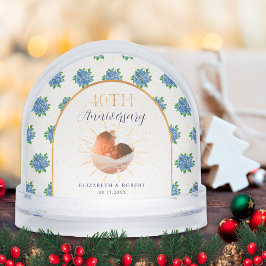Blue Hydrangeas Gold Custom Photo 40th Anniversary Schneekugeln
