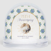 Blue Hydrangeas Gold Custom Photo 75th Anniversary Schneekugeln (Rückseite)