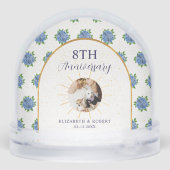 Blue Hydrangeas Gold Custom Photo Anniversary Schneekugeln (Rückseite)