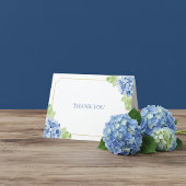 Blue Hydrangeas Gold Frame Wedding Dankeskarte
