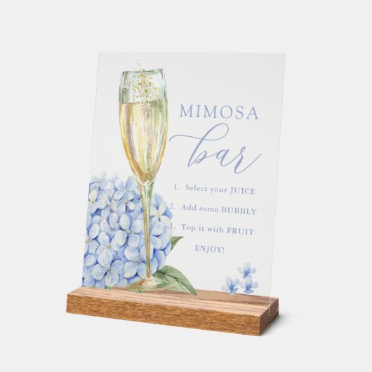 Blue Hydrangeas & Gold Glass Mimosa Bar Acrylschild (Winkel)