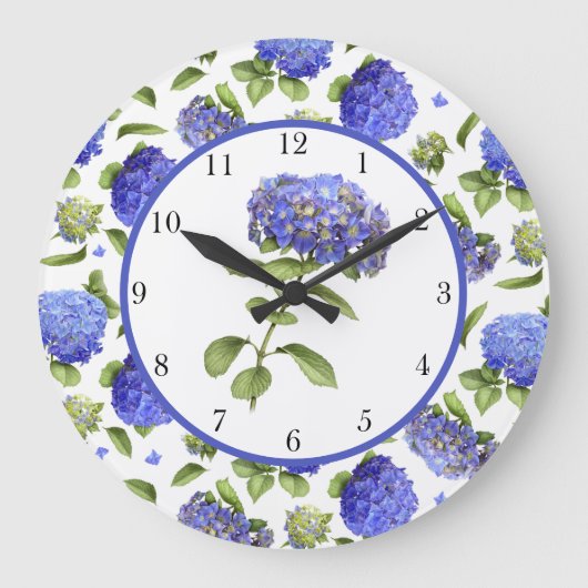 Blue Hydrangeas Große Wanduhr (Vorderseite)