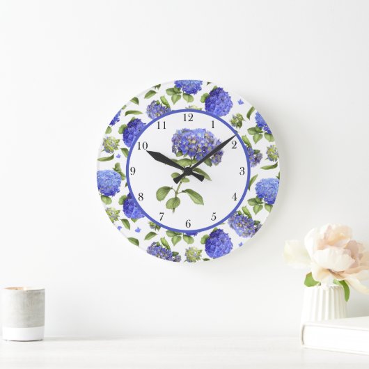 Blue Hydrangeas Große Wanduhr (Zuhause)
