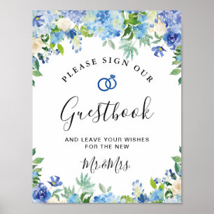 Blue Hydrangeas Grüne Sign Unser Gästebuchposter Poster
