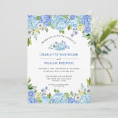 Blue Hydrangeas Grüne Wasserfarbenhochzeit Einladung (Stehend Vorderseite)