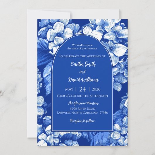 Blue Hydrangeas Hochzeitseinladung Einladung (Vorderseite)