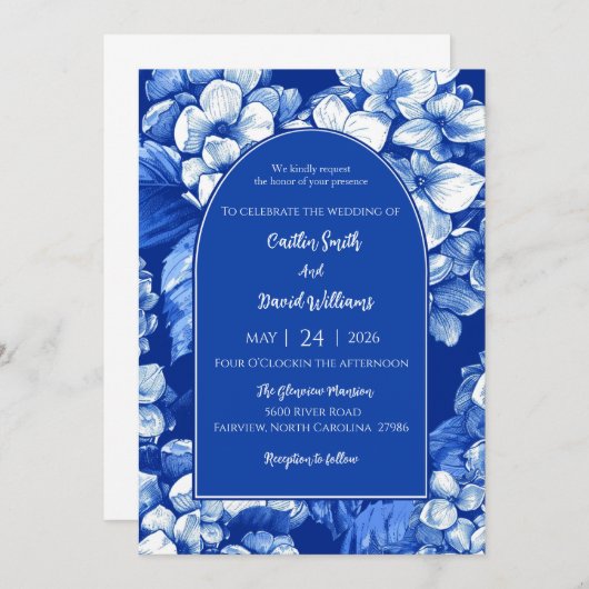 Blue Hydrangeas Hochzeitseinladung Einladung (Vorne/Hinten)