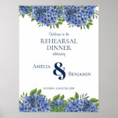 Blue Hydrangeas Hochzeitsessen Probe Zeichen Poster (Vorne)