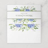 Blue Hydrangeas Hochzeitsleder Platzkarte (Außenseite Aufgefaltet)