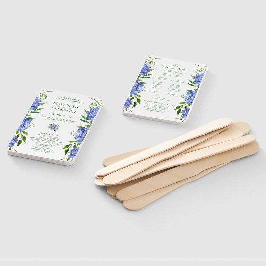 Blue Hydrangeas Hochzeitsprogramm Fächer (Non-assembled)