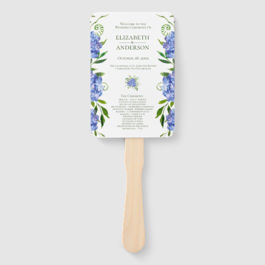 Blue Hydrangeas Hochzeitsprogramm Fächer (Vorderseite)