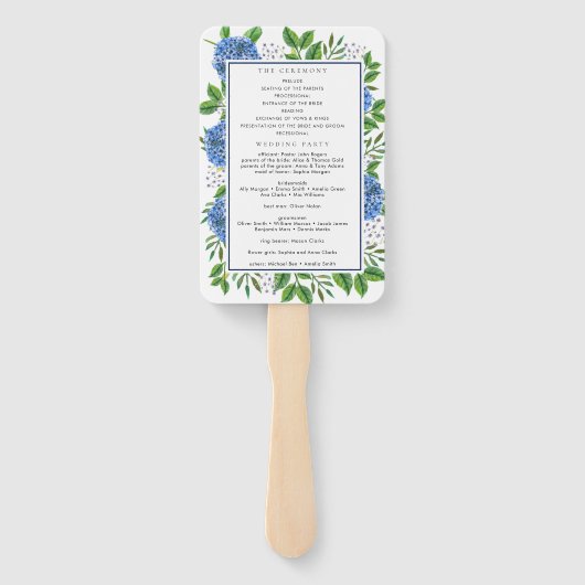 Blue Hydrangeas Hochzeitsprogramm Hand Fan Fächer (Rückseite)
