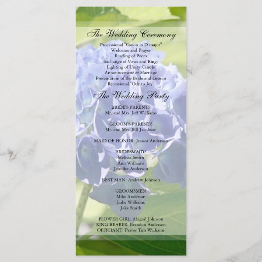 Blue Hydrangeas Hochzeitsprogramm Programm (Rückseite)