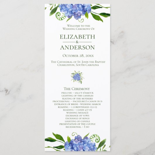 Blue Hydrangeas Hochzeitsprogramm Programm (Vorderseite)