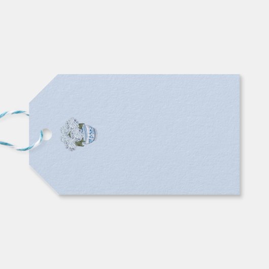 Blue Hydrangeas in Chinoiserie Pot Geschenkanhänger (Rückseite Horizontal)