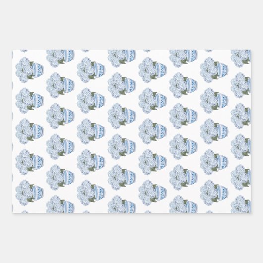 Blue Hydrangeas in Chinoiserie Pot Geschenkpapier Set (Vorderseite)