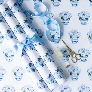 Blue Hydrangeas in Chinoiserie Pot Geschenkpapier Set