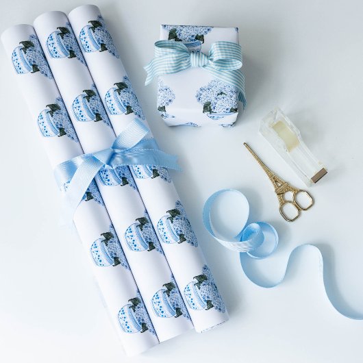 Blue Hydrangeas in Chinoiserie Pot Geschenkpapier Set