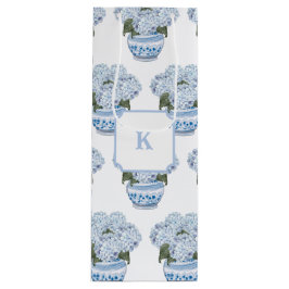 Blue Hydrangeas in Chinoiserie Pot Geschenktüte Für Weinflaschen