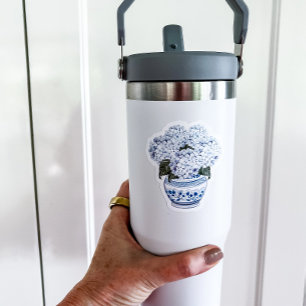 Blue Hydrangeas in Chinoiserie Pot Vinyl Sticker