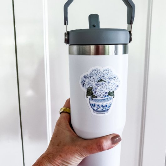 Blue Hydrangeas in Chinoiserie Pot Vinyl Sticker