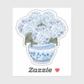 Blue Hydrangeas in Chinoiserie Pot Vinyl Sticker (Blatt)