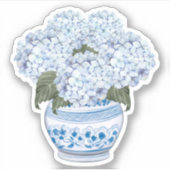 Blue Hydrangeas in Chinoiserie Pot Vinyl Sticker (Vorderseite)