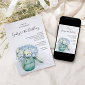 Blue Hydrangeas in Jar Vase Birthday Party Einladung