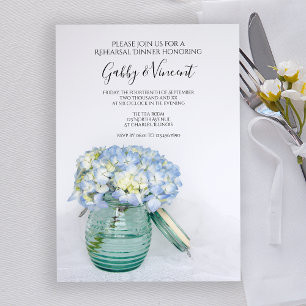 Blue Hydrangeas in Vase Wedding Probe Dinner Einladung