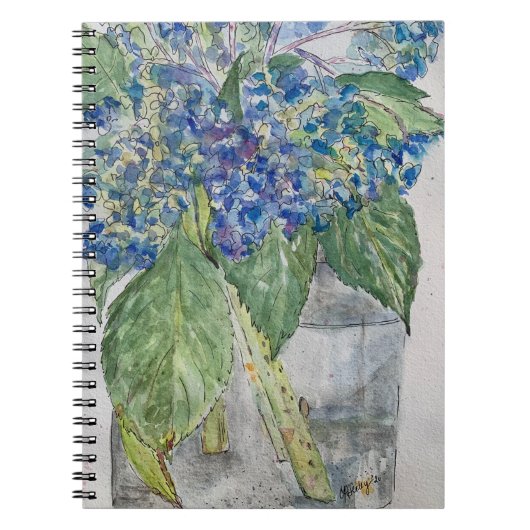Blue Hydrangeas in Water spiral notebook Notizblock (Vorderseite)