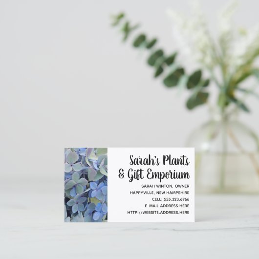 Blue Hydrangeas Kinderzimmer Pflanze Business Card Visitenkarte (Stehend Vorderseite)