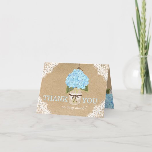 Blue Hydrangeas Lace Kraft Rustic Moderne Vielen D Dankeskarte (Vorderseite)