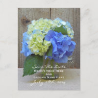 Blue Hydrangeas Mason Jar Save the Date Postcard
