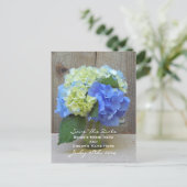 Blue Hydrangeas Mason Jar Save the Date Postcard Ankündigungspostkarte (Stehend Vorderseite)