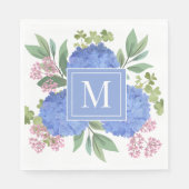 Blue Hydrangeas Modern Bouquet Custom Monogram Serviette (Vorderseite)